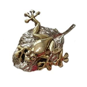 Sterling & Gold Frog on Lily Pad Brooch
